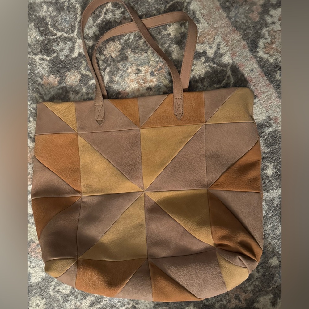 Madewell Geometric Leather Tote - Tan and Cream - Picture 2 of 4